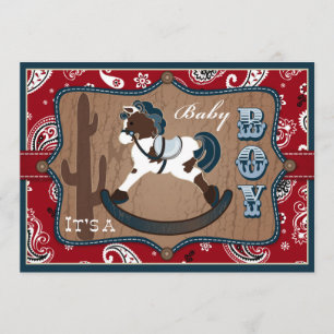 Bandanna Print en Rocking Horse Cowboy Baby shower Kaart