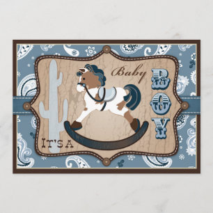 Bandanna Print en Rocking Horse Cowboy Baby shower Kaart