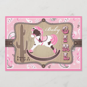 Bandanna Print en Rocking Horse Cowgirl Baby showe Kaart