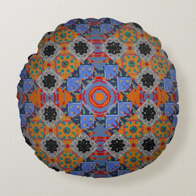 Bandanna shawl, ontwerp van tablecloth fabric, zij rond kussen (Voorkant)