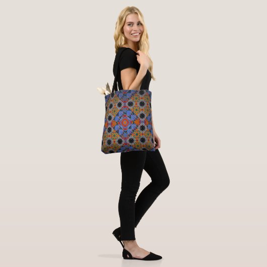 Bandanna shawl, ontwerp van tablecloth fabric, zij tote bag (Op model)