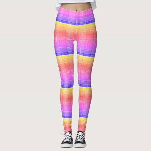 Banded Rainbow Gradient Neon Plaid Leggings (Voorkant)