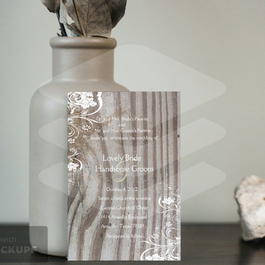 Banded Wood Kijk Shabby Lace Wedding Invitation Kaart