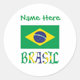 Bandeira van Brazilië Persoonlijke Naam Ronde Sticker