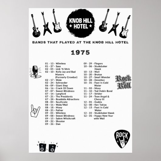 Banden die speelden in het Knob Hill Hotel 1975 Poster (Voorkant)
