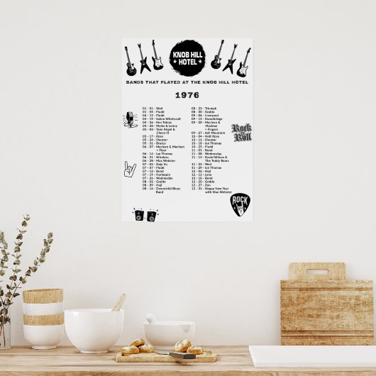 Banden die speelden in het Knob Hill Hotel 1976 Poster (Keuken)