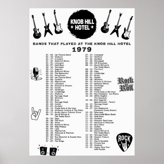 Banden die speelden in het Knob Hill Hotel 1979 Poster (Voorkant)