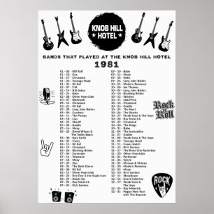 Banden die speelden in het Knob Hill Hotel 1981 Poster