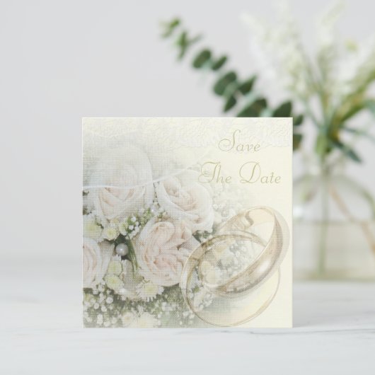 Banden, Rozen, duiven en kant bewaren de datum Save The Date (Staand voorkant)