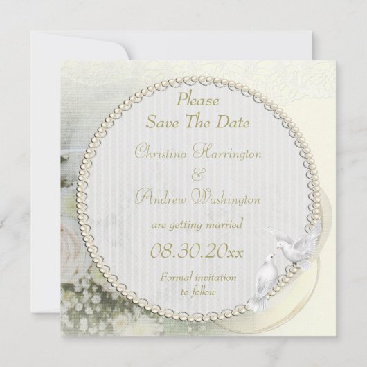 Banden, Rozen, duiven en kant bewaren de datum Save The Date (Achterkant)