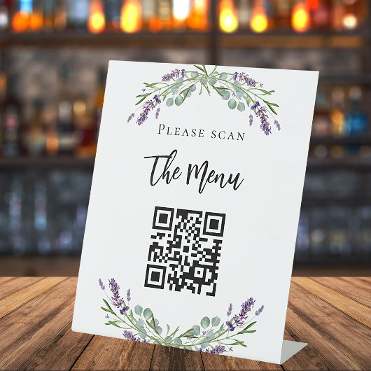 Bandenmenu QR-code lavender florals eucalyptus Reclamebord Met Voetstuk