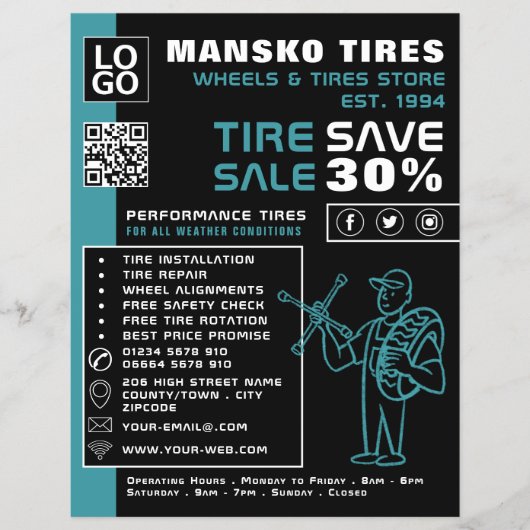 Bandenreparatie Logo, Tyre/Tyre Specialist Shop Flyer (Voorkant)