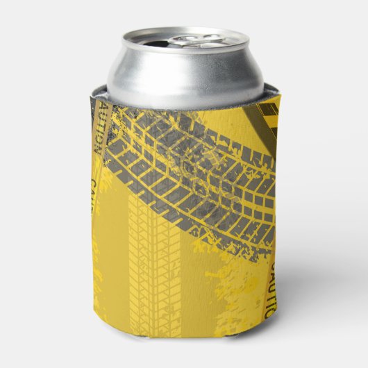 Bandenspoor gele zwarte waarschuwing blikjeskoeler (Blikje Voorkant)