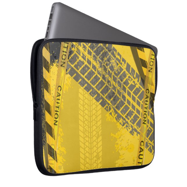 Bandenspoor met geel achtergrondontwerp laptop sleeve (Voorkant Rechts)