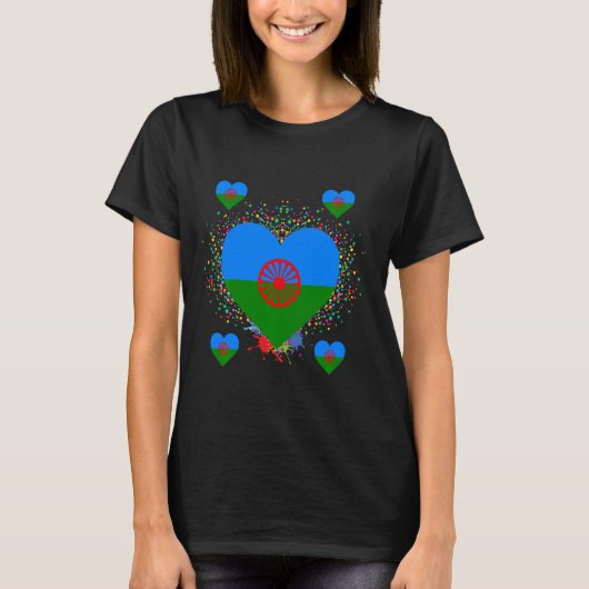 Bandera Gitana Heart Flag - Internationaal Romani T-shirt (Voorkant)