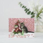 Bandit and the Snowman - Cat / Kitten Kerstmis Feestdagenkaart (Staand voorkant)