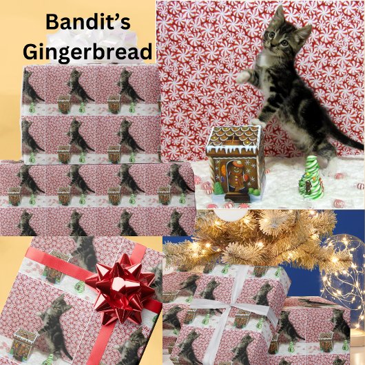Bandit's Gingerbrood House - Kat Kerstmis Cadeaupapier