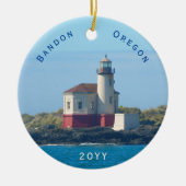 Bandon Lighthouse Oregon met kerstmis Keramisch Ornament (Voorkant)