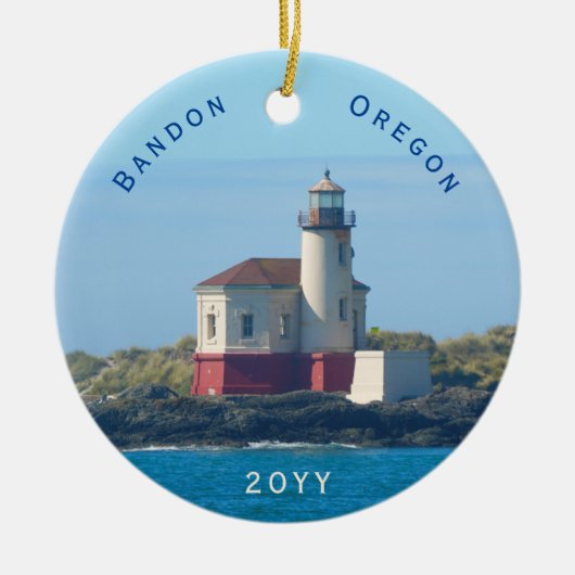 Bandon Lighthouse Oregon met kerstmis Keramisch Ornament (Voorkant)