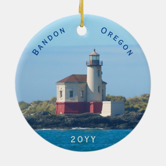 Bandon Lighthouse Oregon met kerstmis Keramisch Ornament (Achterkant)