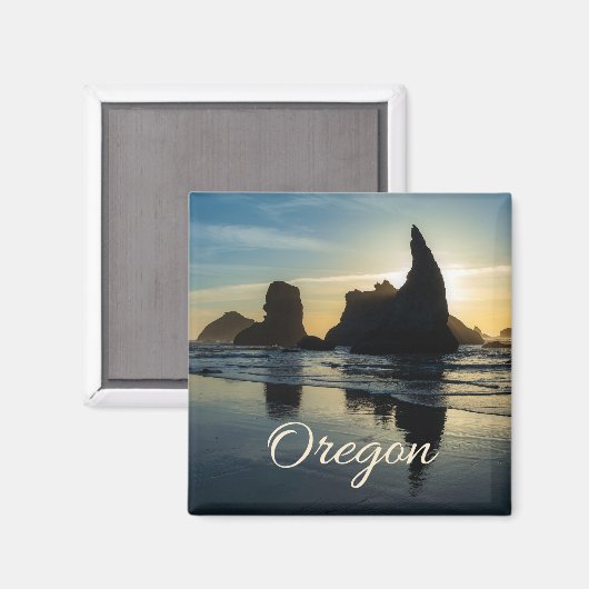 Bandon Oregon Zee Stacks Sunset Foto Magneet (Voorkant / Achterkant)