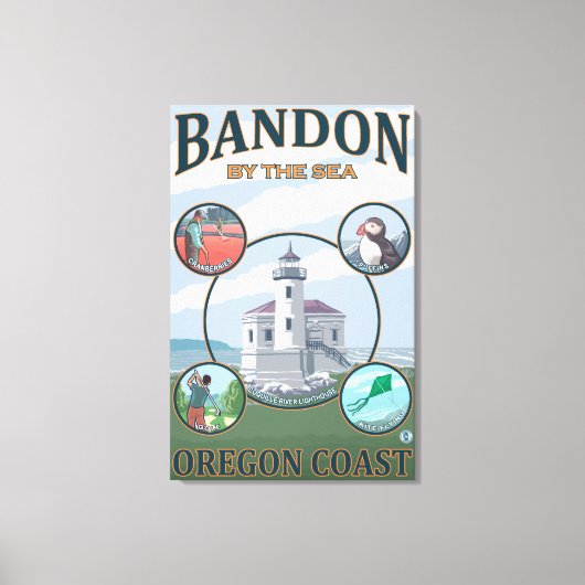Bandon, oregonScene reisposter Canvas Afdruk (Voorkant)