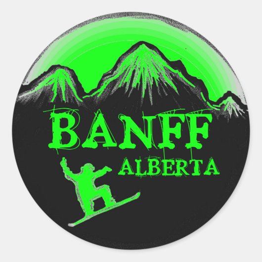 Banff Alberta Canada groene snowboard stickers (Voorkant)