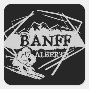 Banff Alberta Canada zwart grijs ski logo stickers