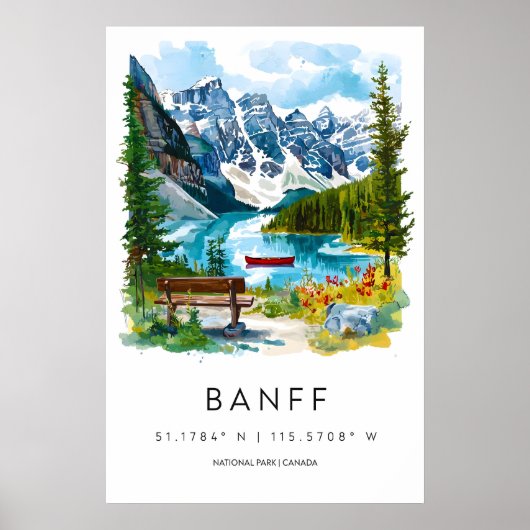 Banff Aquarel Poster Banff Reisprent Banff (Voorkant)