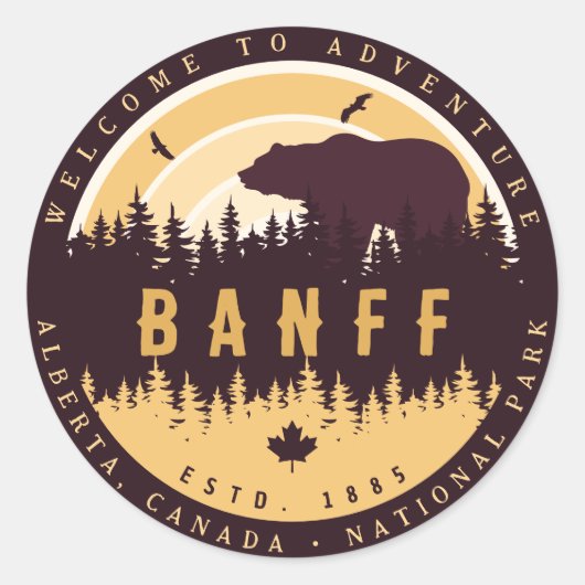 Banff Canada Rocky Mountains  Camping Ronde Sticker (Voorkant)