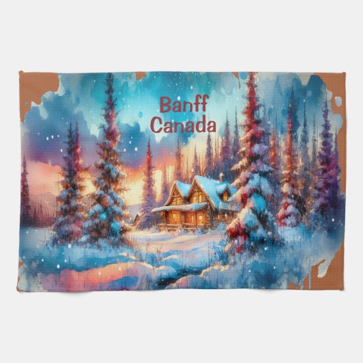 Banff Canada Waterverf Sketch | Theedoek (Horizontaal)