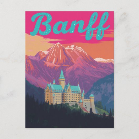 Banff Castle Mountains Retro Art Briefkaart (Voorkant)