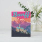 Banff Castle Mountains Retro Kunst Briefkaart (Staand voorkant)