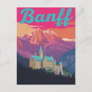 Banff Castle Mountains Retro Kunst Briefkaart