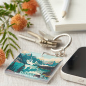 Banff Nationaal Park Moraine Lake Retro Sleutelhanger (Voorkant Rechts)