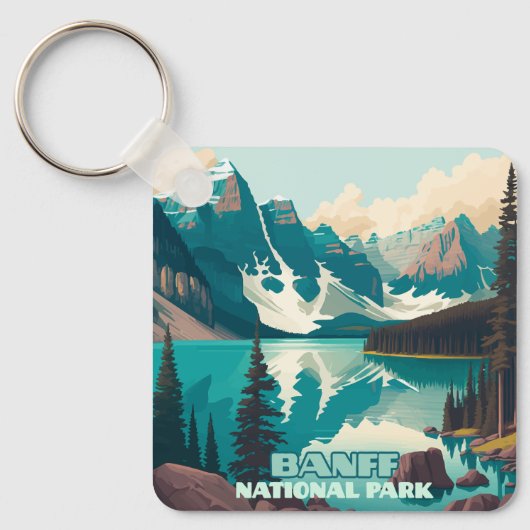 Banff Nationaal Park Moraine Lake Retro Sleutelhanger (Voorkant)