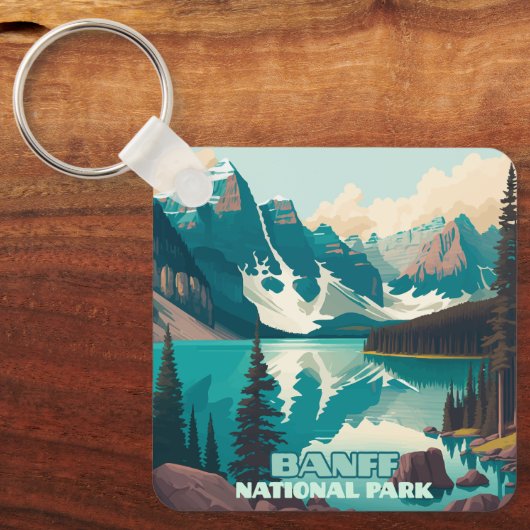 Banff Nationaal Park Moraine Lake Retro Sleutelhanger (Voorkant)