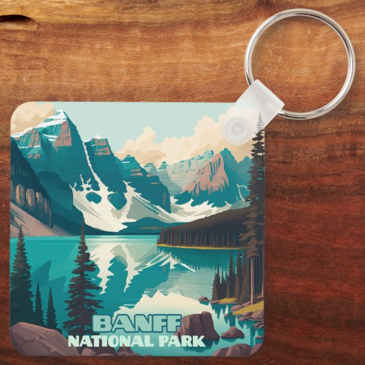 Banff Nationaal Park Moraine Lake Retro Sleutelhanger (Achterkant)