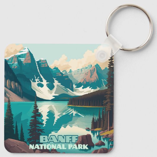 Banff Nationaal Park Moraine Lake Retro Sleutelhanger (Achterkant)