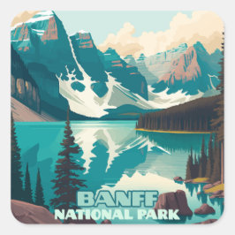 Banff Nationaal Park Moraine Lake Retro Vierkante Sticker