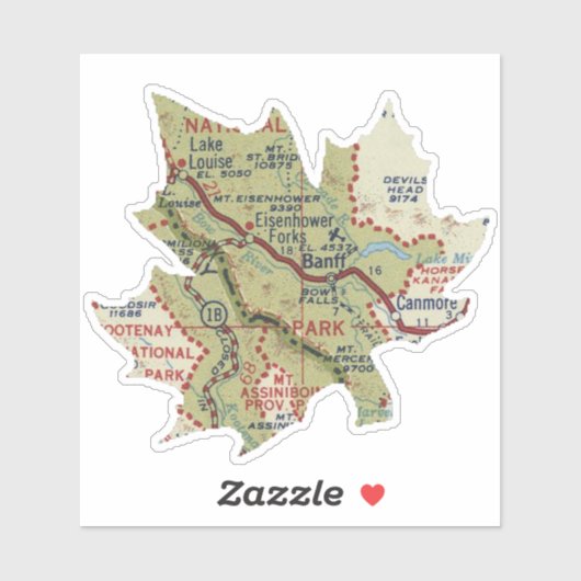 Banff National Park 50-er jaren kaart Sticker (Vel)