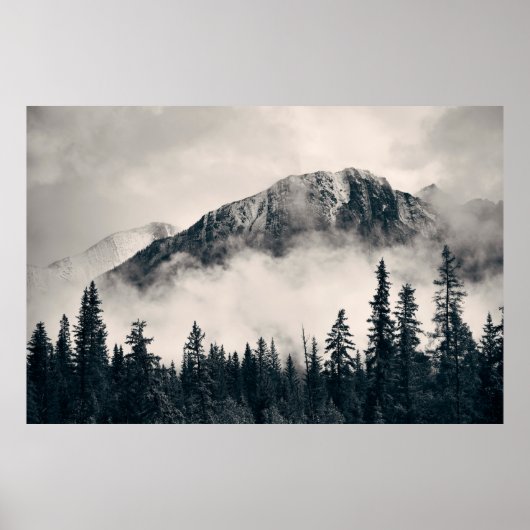 Banff national park foggy mountains and forest in poster (Voorkant)
