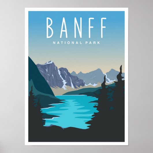 Banff National Park Vintage Travel Illustration Poster (Voorkant)