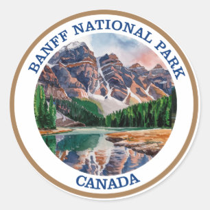 Banff National Park Waterverf Schilderij Ronde Sticker