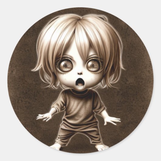 Bang Big Eyed Chibi Kind Halloween Ronde Sticker (Voorkant)