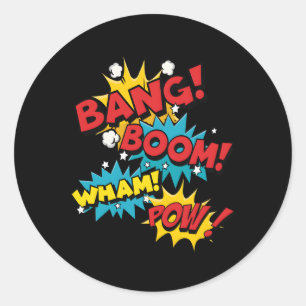 Bang Boom Pow Wham Comic Bubbles Ronde Sticker