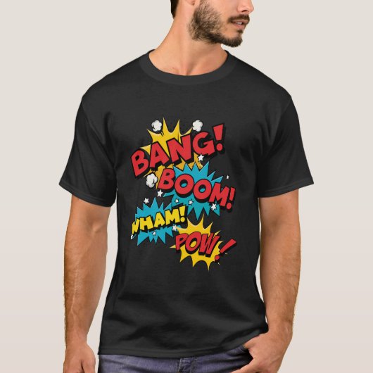 Bang Boom Pow Wham Comic Bubbles T-shirt (Voorkant)