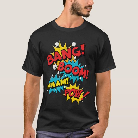 Bang Boom Pow Wham stripbubels T-shirt (Voorkant)