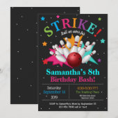 Bang Bowling Pin Birthday Personaliseer RSVP Kaart (Voorkant / Achterkant)