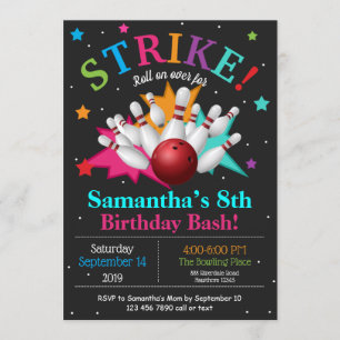 Bang Bowling Pin Birthday Personaliseer RSVP Kaart